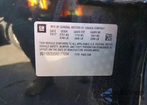 2017 Chevrolet Impala Lt из США, поврежденный, VIN 2G1105S35H9177694